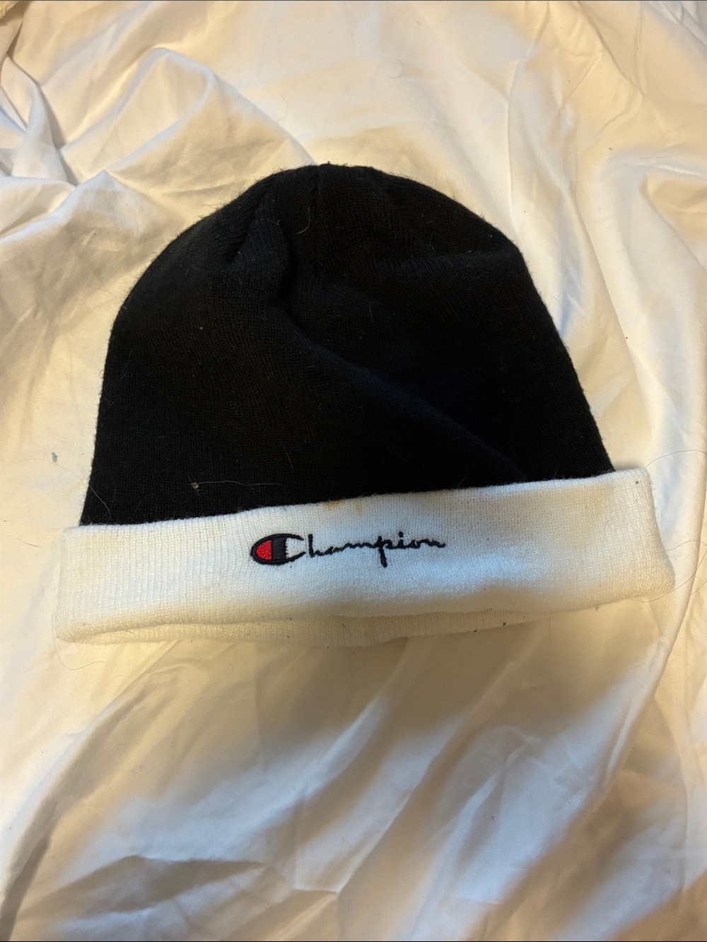 Champion Black and White Fold-Over Beanie